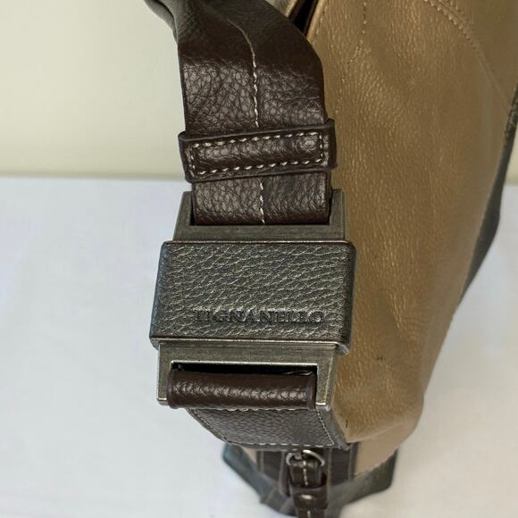 Tignanello Pebble Leather Shoulder Bag | Brown, Silver & Gold Color Block | EUC - Picture 4 of 13